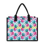 Neon Zig Zag Pineapple Pattern Print Canvas Tote Bag