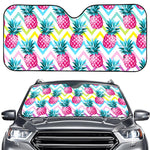 Neon Zig Zag Pineapple Pattern Print Car Windshield Sun Shade