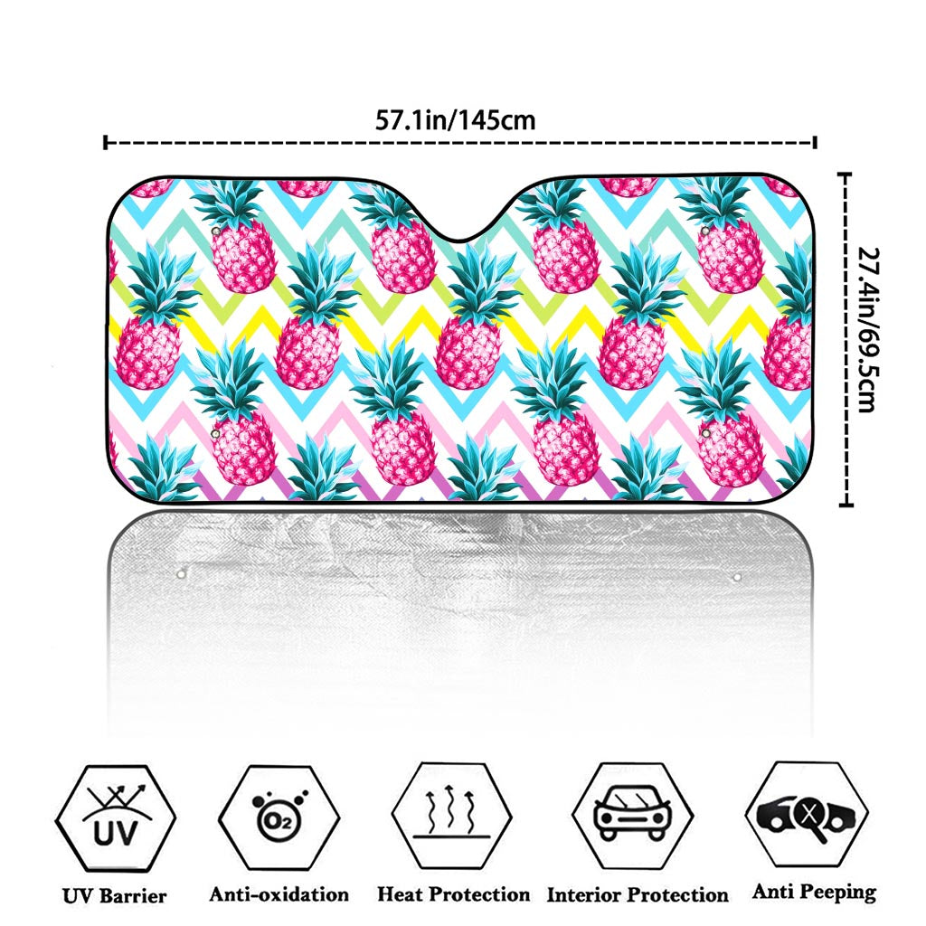 Neon Zig Zag Pineapple Pattern Print Car Windshield Sun Shade