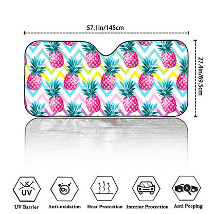 Neon Zig Zag Pineapple Pattern Print Car Windshield Sun Shade