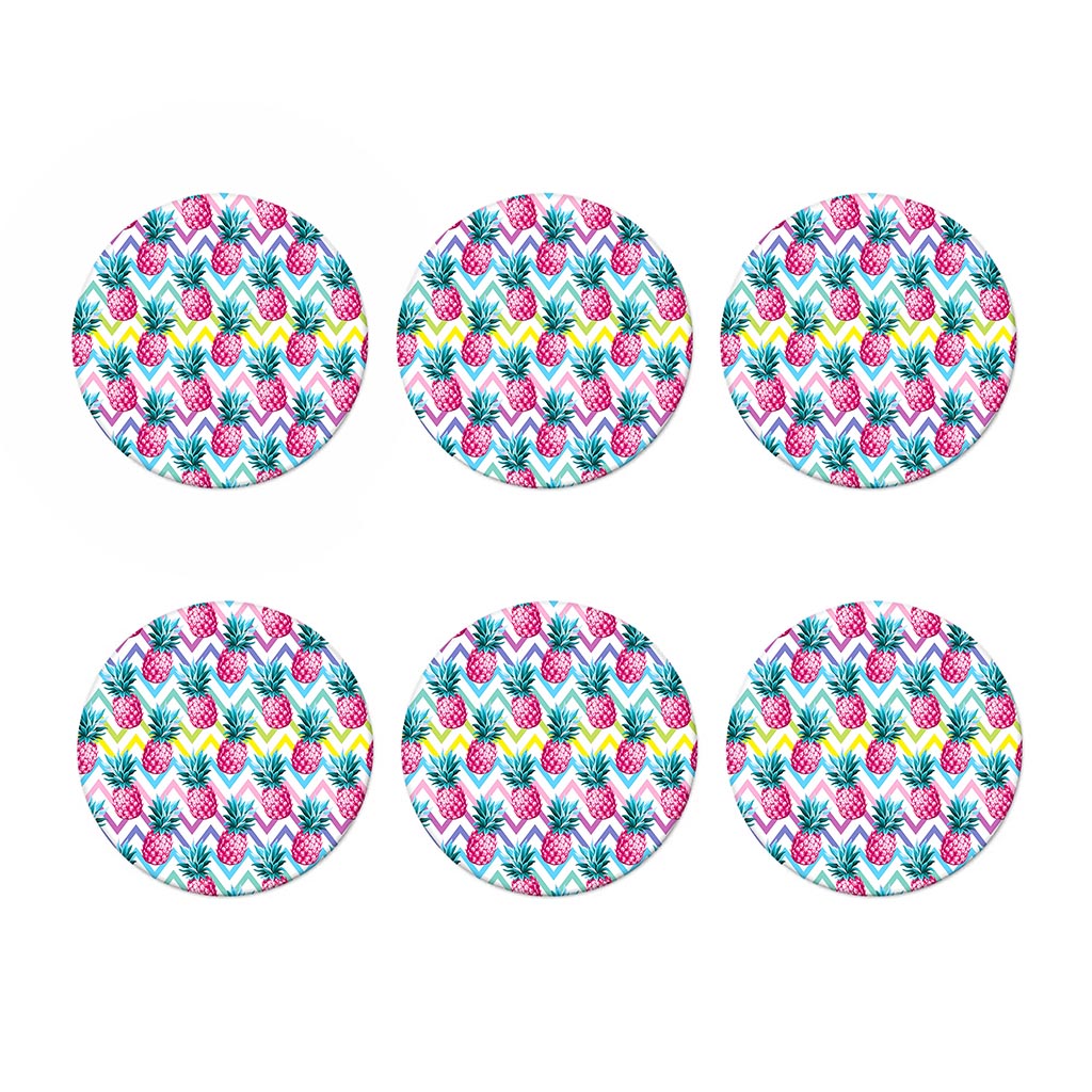 Neon Zig Zag Pineapple Pattern Print Coaster Set