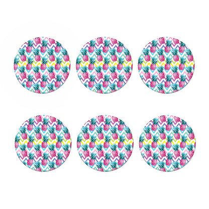 Neon Zig Zag Pineapple Pattern Print Coaster Set