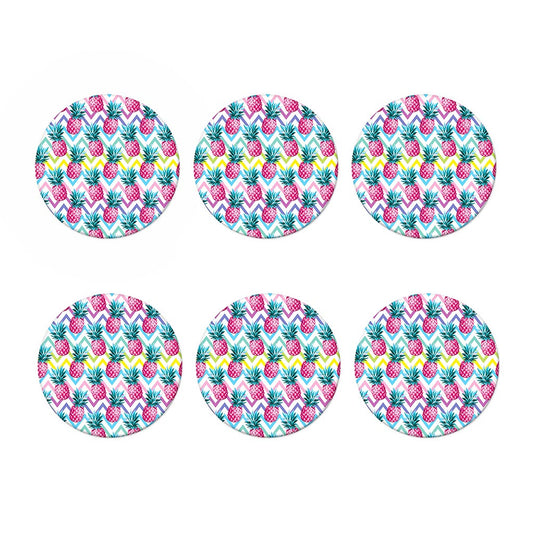 Neon Zig Zag Pineapple Pattern Print Coaster Set