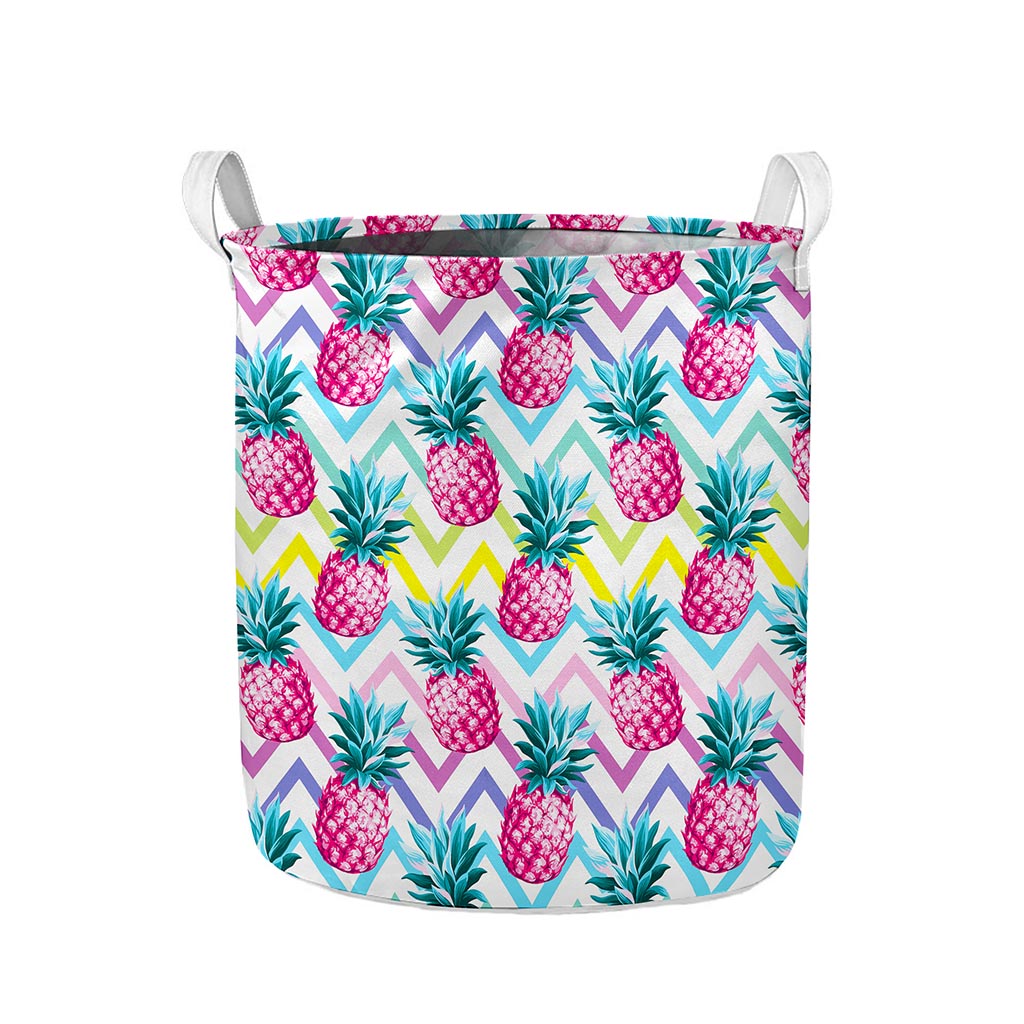 Neon Zig Zag Pineapple Pattern Print Collapsible Laundry Basket