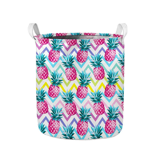 Neon Zig Zag Pineapple Pattern Print Collapsible Laundry Basket