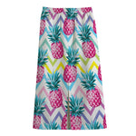 Neon Zig Zag Pineapple Pattern Print Cotton Front Slit Maxi Skirt