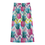 Neon Zig Zag Pineapple Pattern Print Cotton Front Slit Maxi Skirt