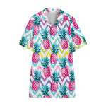 Neon Zig Zag Pineapple Pattern Print Cotton Hawaiian Shirt