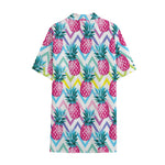 Neon Zig Zag Pineapple Pattern Print Cotton Hawaiian Shirt