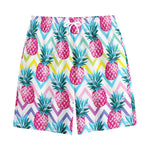 Neon Zig Zag Pineapple Pattern Print Cotton Shorts