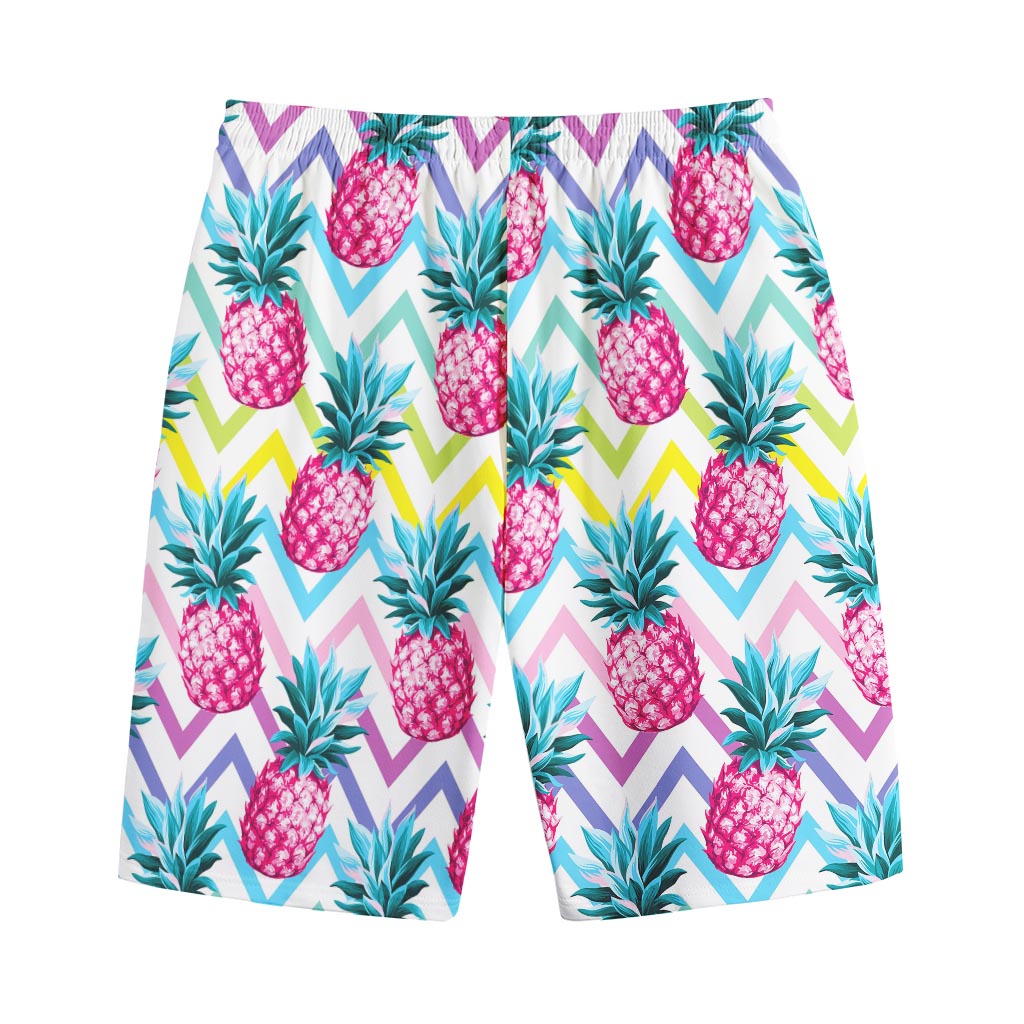 Neon Zig Zag Pineapple Pattern Print Cotton Shorts