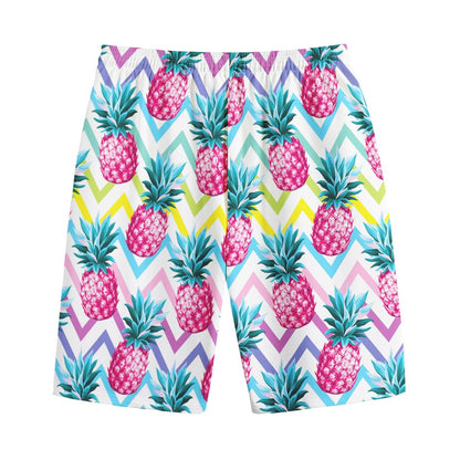 Neon Zig Zag Pineapple Pattern Print Cotton Shorts