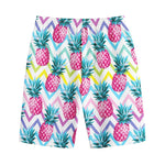 Neon Zig Zag Pineapple Pattern Print Cotton Shorts