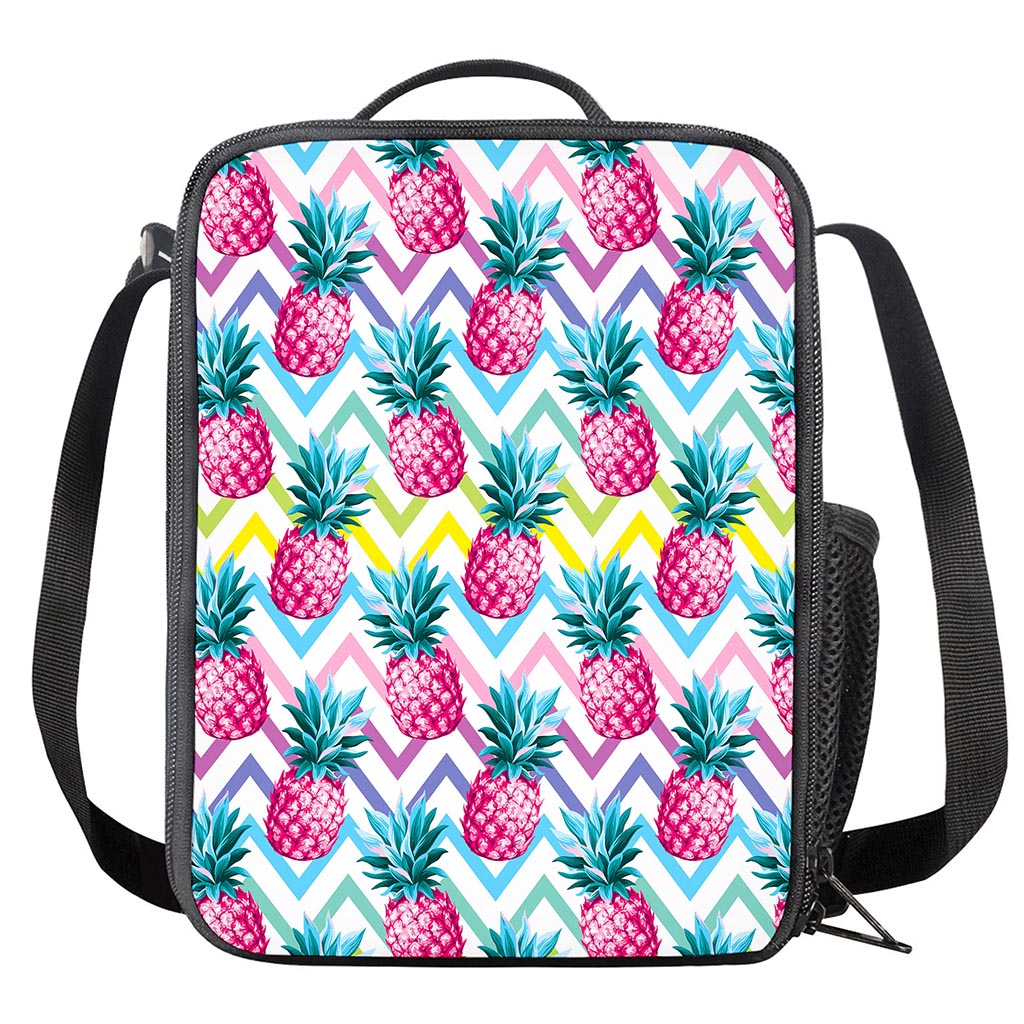 Neon Zig Zag Pineapple Pattern Print Crossbody Lunch Bag