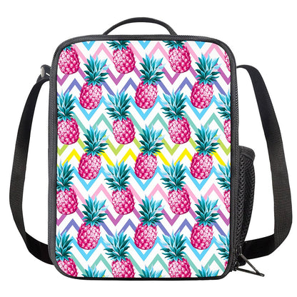 Neon Zig Zag Pineapple Pattern Print Crossbody Lunch Bag