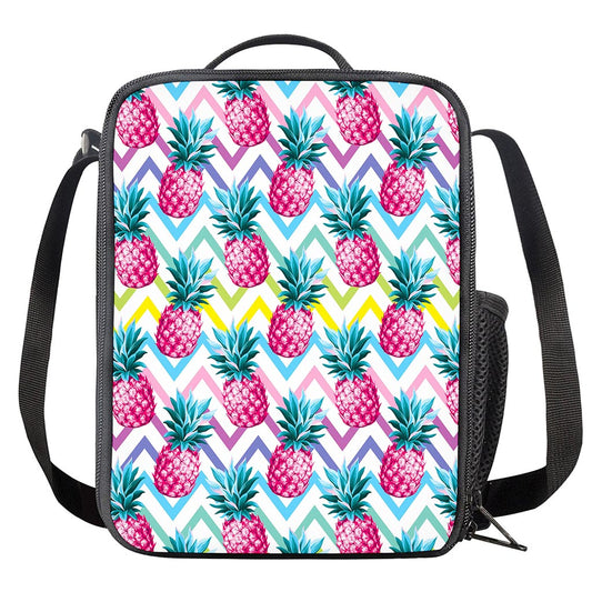 Neon Zig Zag Pineapple Pattern Print Crossbody Lunch Bag