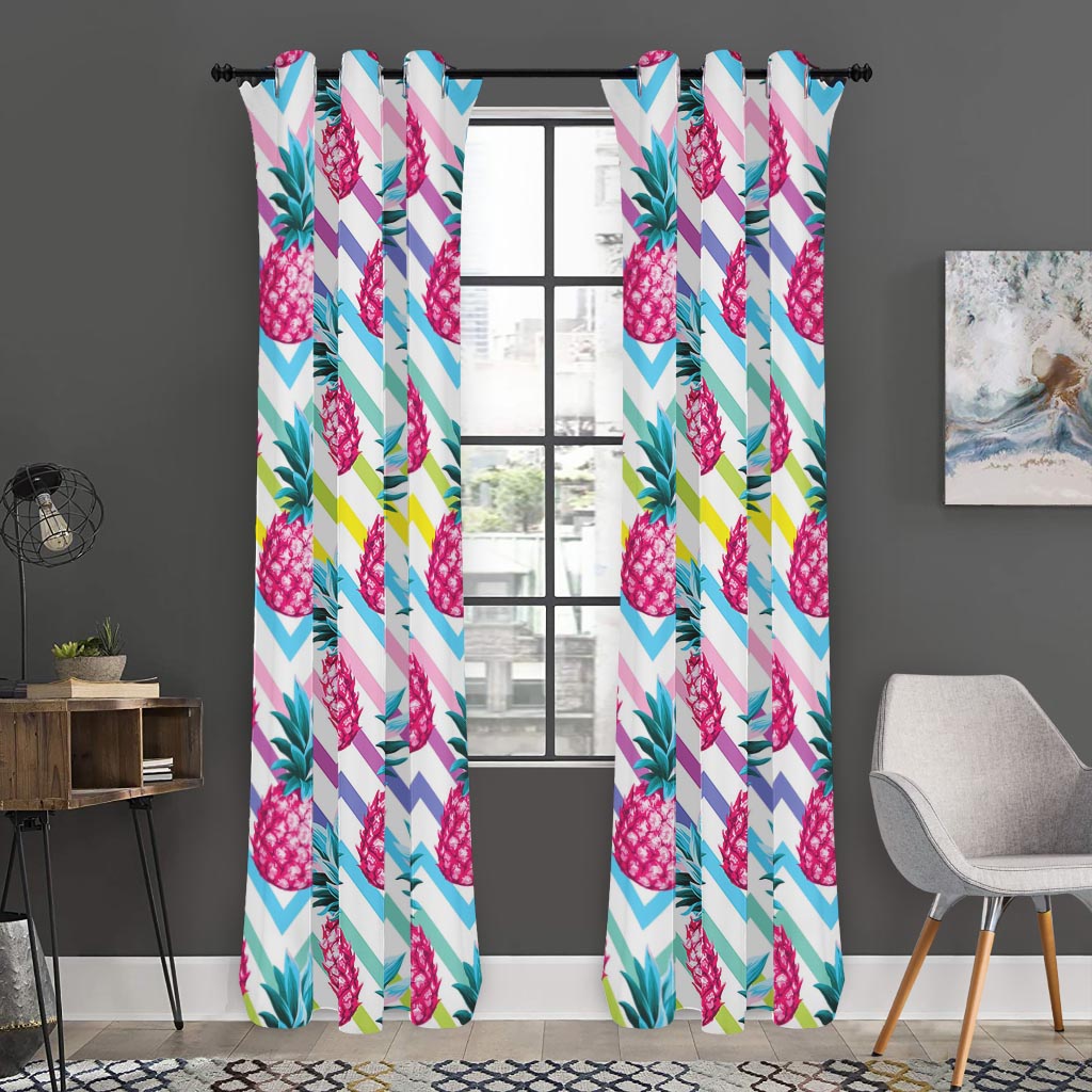 Neon Zig Zag Pineapple Pattern Print Curtain
