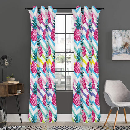 Neon Zig Zag Pineapple Pattern Print Curtain