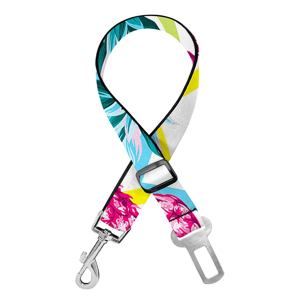 Neon Zig Zag Pineapple Pattern Print Dog Seat Belt