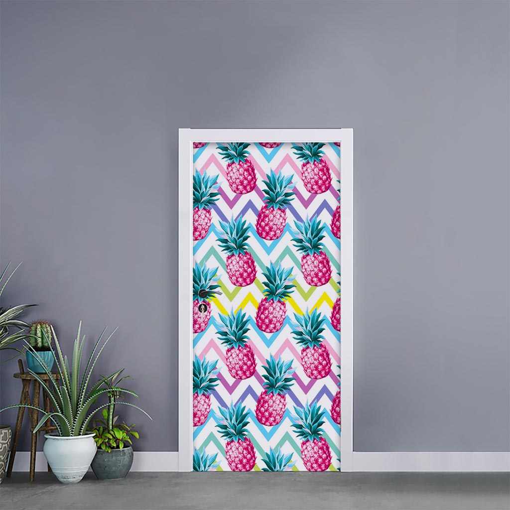 Neon Zig Zag Pineapple Pattern Print Door Sticker