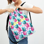 Neon Zig Zag Pineapple Pattern Print Drawstring Backpack