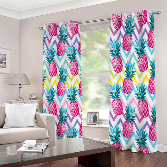 Neon Zig Zag Pineapple Pattern Print Extra Wide Grommet Curtains