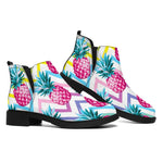 Neon Zig Zag Pineapple Pattern Print Flat Ankle Boots