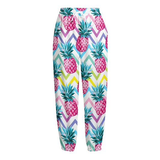 Neon Zig Zag Pineapple Pattern Print Fleece Lined Knit Pants