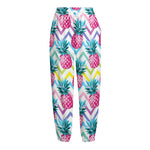 Neon Zig Zag Pineapple Pattern Print Fleece Lined Knit Pants