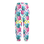 Neon Zig Zag Pineapple Pattern Print Fleece Lined Knit Pants