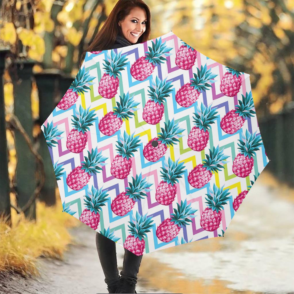 Neon Zig Zag Pineapple Pattern Print Foldable Umbrella
