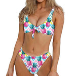 Neon Zig Zag Pineapple Pattern Print Front Bow Tie Bikini