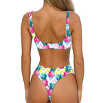 Neon Zig Zag Pineapple Pattern Print Front Bow Tie Bikini