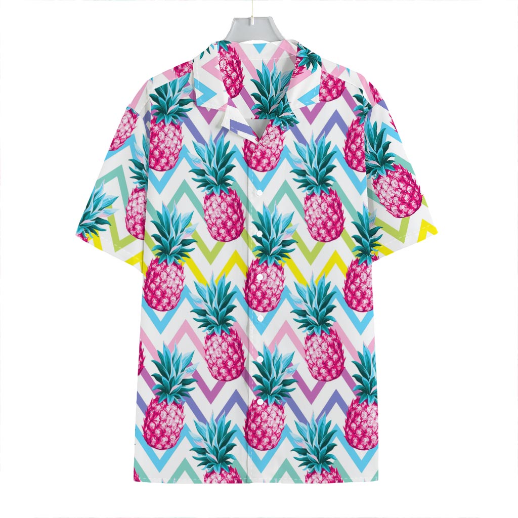 Neon Zig Zag Pineapple Pattern Print Hawaiian Shirt