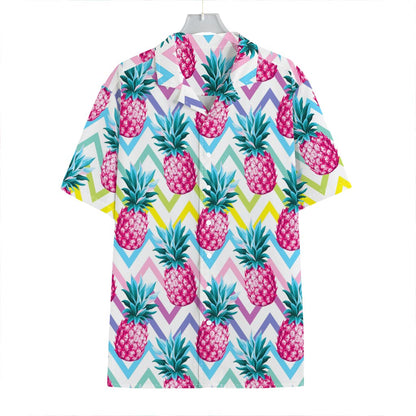 Neon Zig Zag Pineapple Pattern Print Hawaiian Shirt
