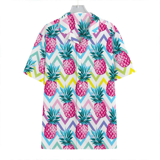 Neon Zig Zag Pineapple Pattern Print Hawaiian Shirt