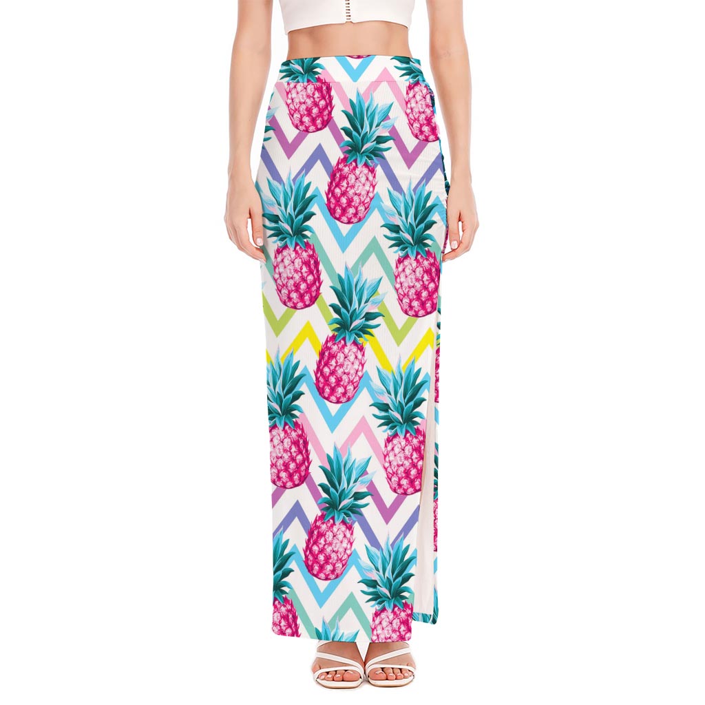 Neon Zig Zag Pineapple Pattern Print High Slit Maxi Skirt