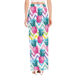 Neon Zig Zag Pineapple Pattern Print High Slit Maxi Skirt