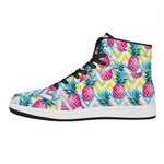 Neon Zig Zag Pineapple Pattern Print High Top Leather Sneakers