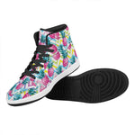 Neon Zig Zag Pineapple Pattern Print High Top Leather Sneakers