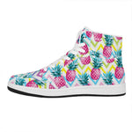 Neon Zig Zag Pineapple Pattern Print High Top Leather Sneakers