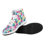 Neon Zig Zag Pineapple Pattern Print High Top Leather Sneakers