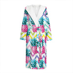 Neon Zig Zag Pineapple Pattern Print Hooded Bathrobe