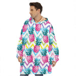Neon Zig Zag Pineapple Pattern Print Hoodie Blanket