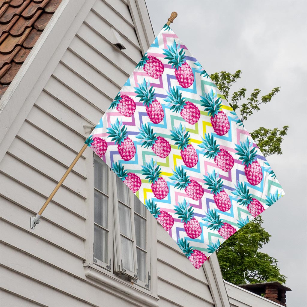 Neon Zig Zag Pineapple Pattern Print House Flag