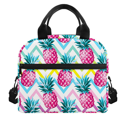 Neon Zig Zag Pineapple Pattern Print Insulated Lunch Bag
