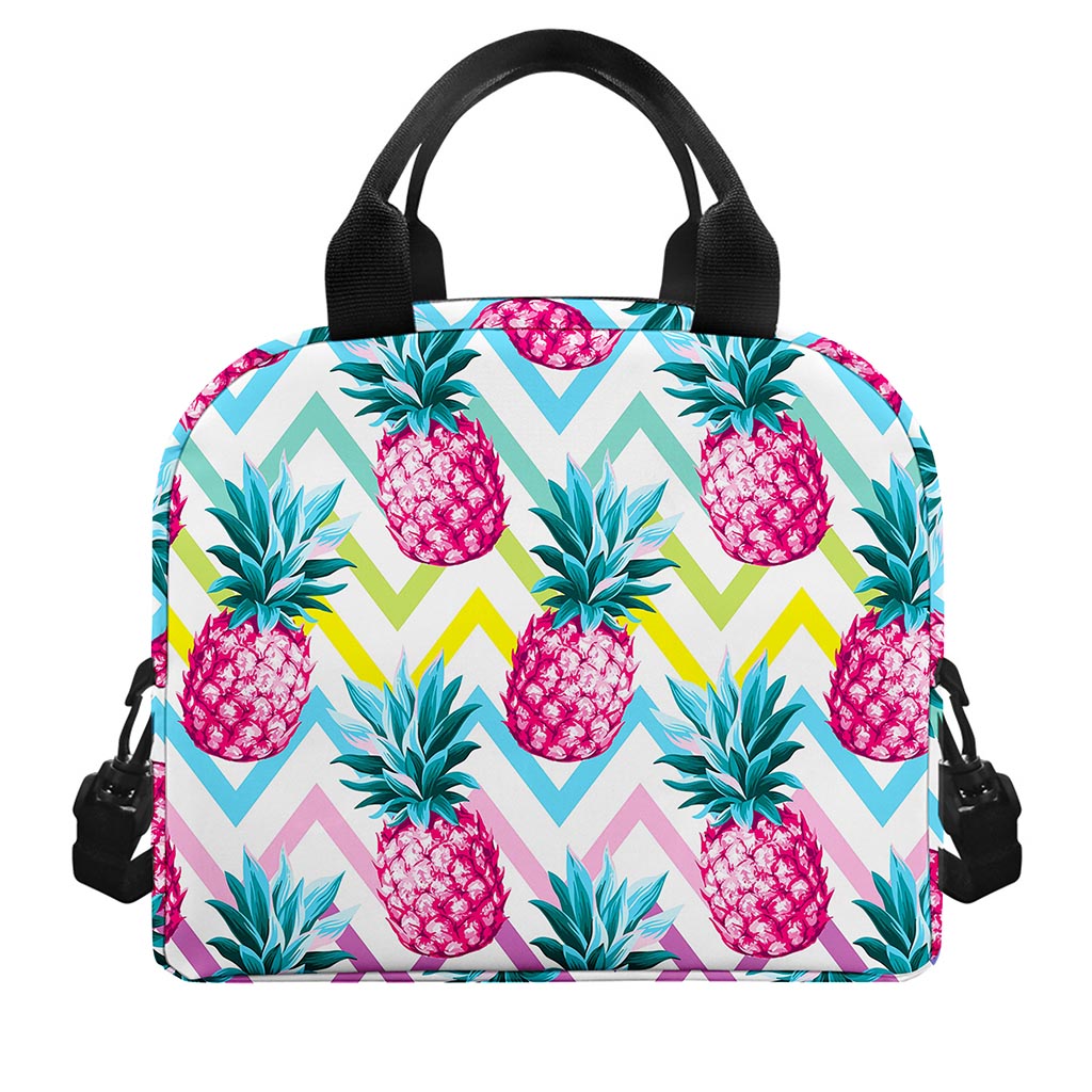 Neon Zig Zag Pineapple Pattern Print Insulated Lunch Bag