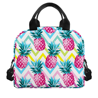Neon Zig Zag Pineapple Pattern Print Insulated Lunch Bag