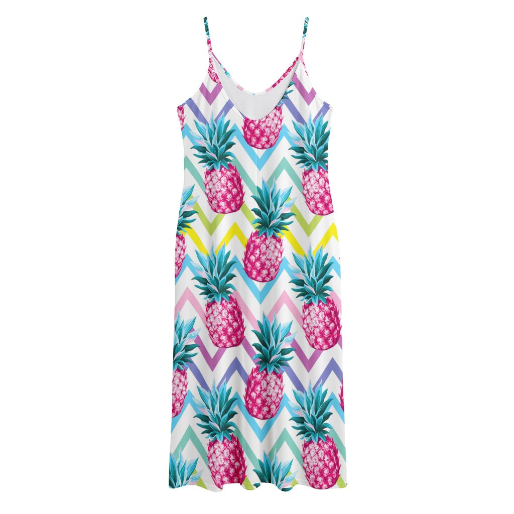 Neon Zig Zag Pineapple Pattern Print Jersey Midi Cami Dress