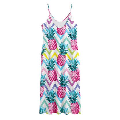 Neon Zig Zag Pineapple Pattern Print Jersey Midi Cami Dress